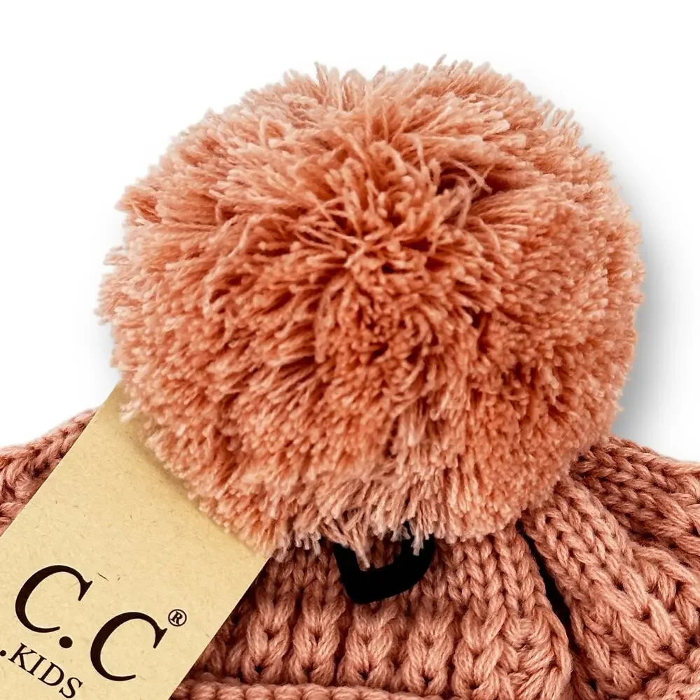 C.C. Kids Indie Pink Solid Knit Pom Knit Sweater Beanie Cap Hat Girls